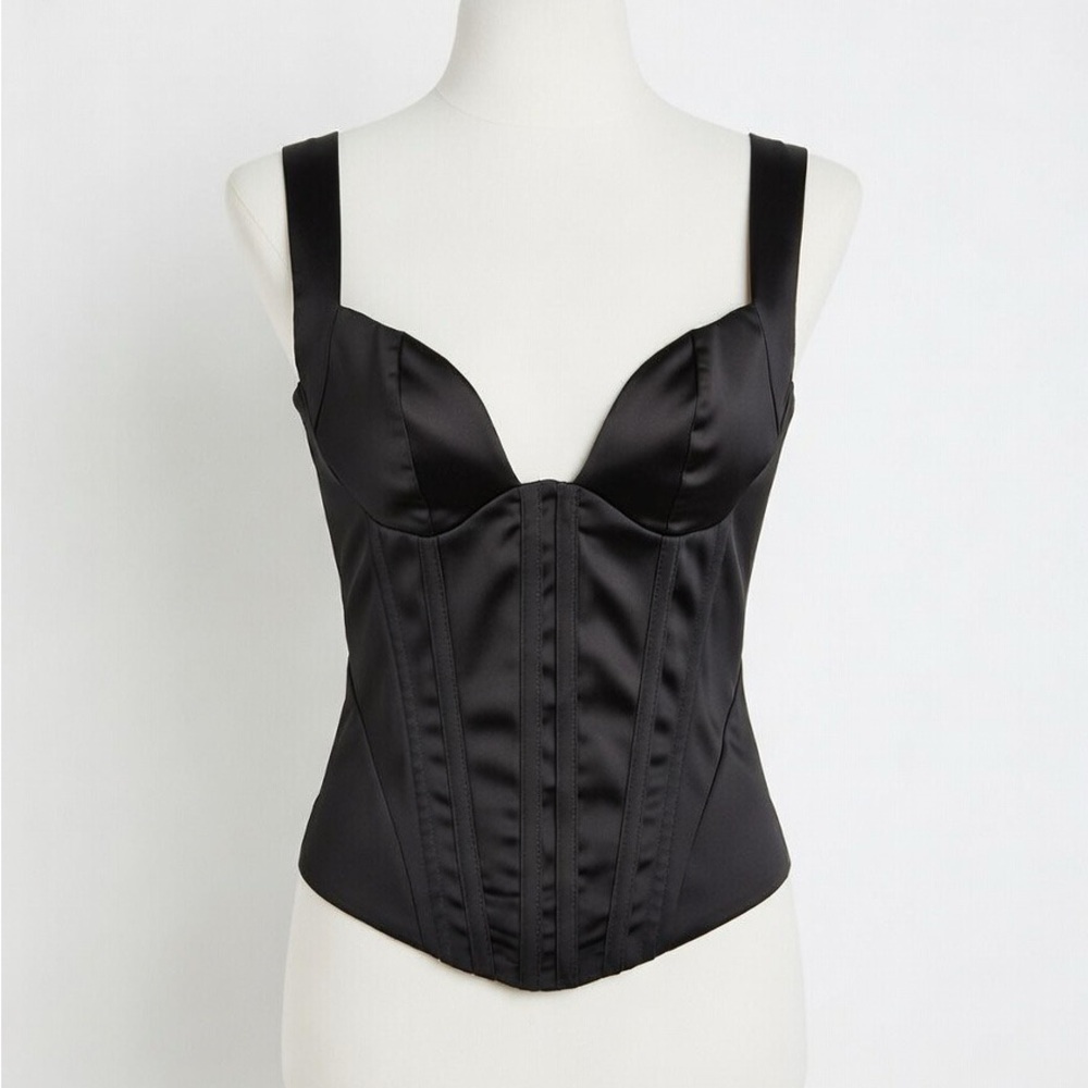 Princess Polly Black Satin Corset Top